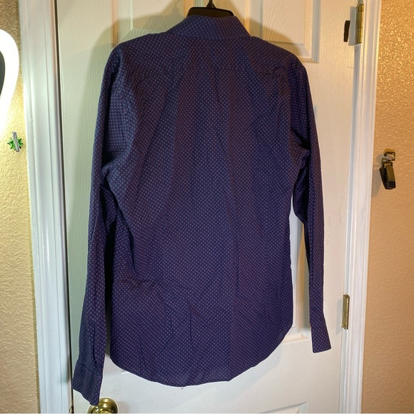 Express Mens L LARGE 16-16 1/2 Dress Shirt Button Down Floral Fitted Navy Blue - Picture 6 of 11